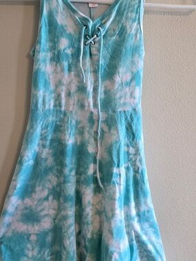 Justice Aqua Tie-Dye Lace-Up Casual Dress